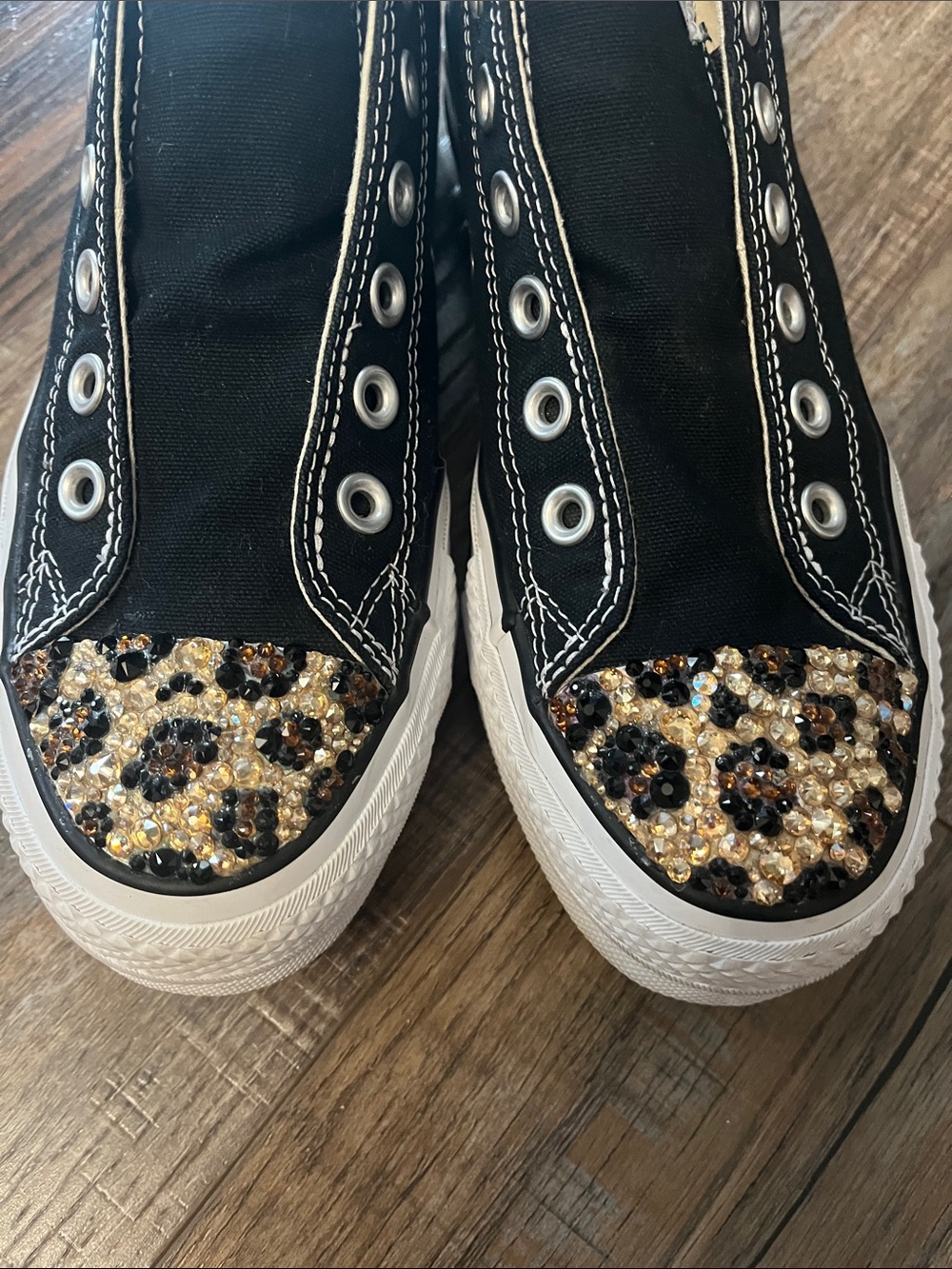 Converse Black Slip-On Sneakers with Swarovski crystal leopard print toes! - Picture 6 of 8